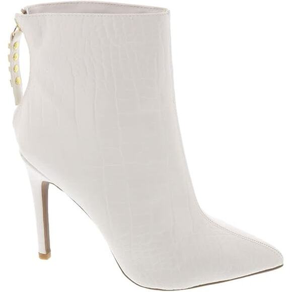 Bebe women's Dasha Stiletto Booties WHITE CROC FAUX   7.5m - Picture 1 of 10